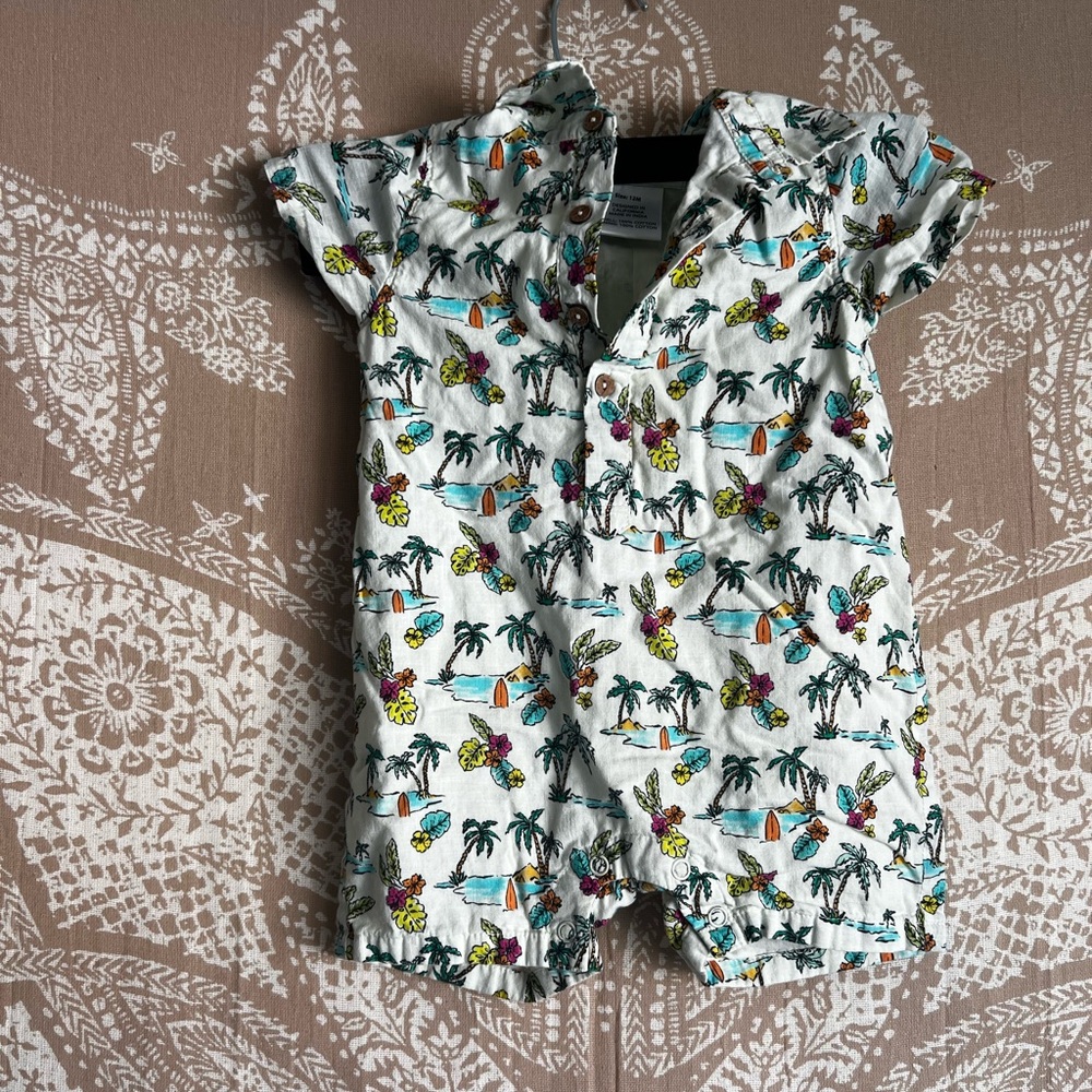 Lucky Jade Polo Romper with Hawaiian Print Size 12M